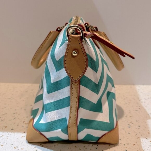 Dooney & Bourke Chevron Stripped Leather Satchel Handbag - Picture 7 of 13